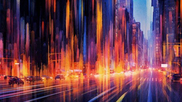 Une symphonie urbaine générative d'IA Une tapisserie vibrante de trafic abstrait