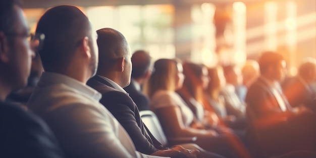 Symposium sur les affaires et l'entrepreneuriat Des hommes d'affaires flous lors d'une conférence Public dans la salle de conférence