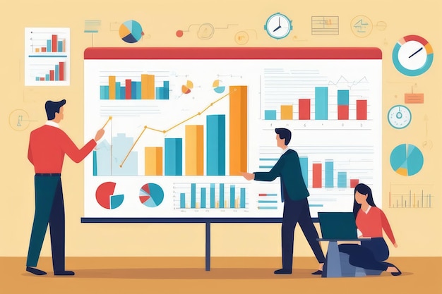 Photo synergie des connaissances commerciales une équipe collaborative s'intéresse aux statistiques