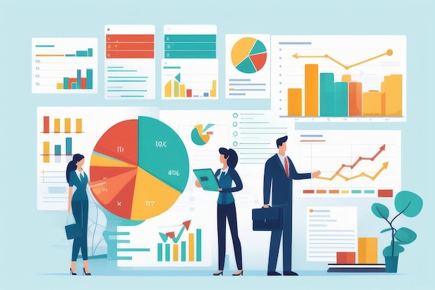 Photo synergie des connaissances commerciales une équipe collaborative s'intéresse aux statistiques