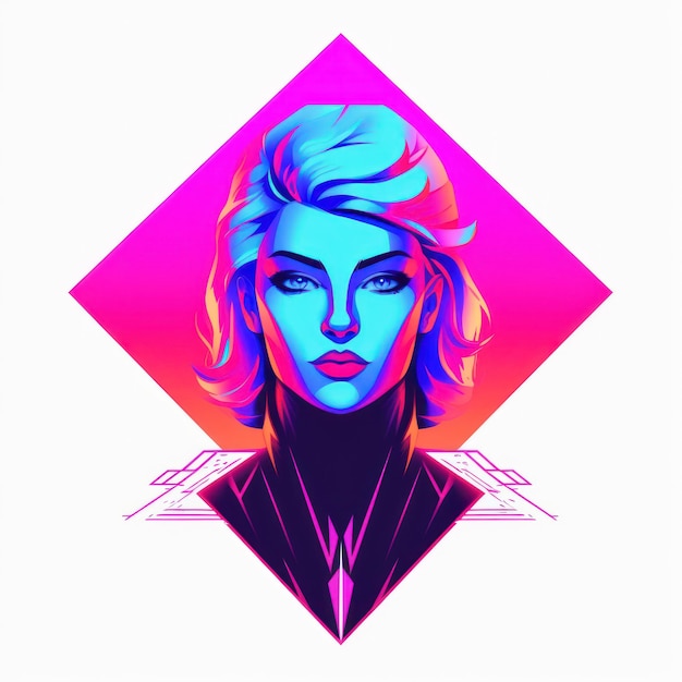 Synthwave Cyberpunk Gamer Girl Logo Logotype de marque pour la chaîne de jeux pour filles