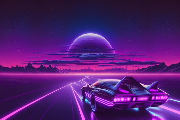 Synthwave voiture spase voiture vague rétro