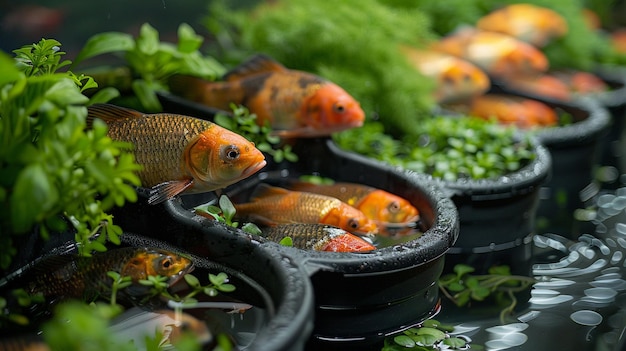 Photo système aquaponique avec le tilapia et les herbes