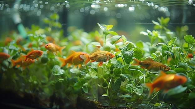 Photo système aquaponique avec le tilapia et les herbes