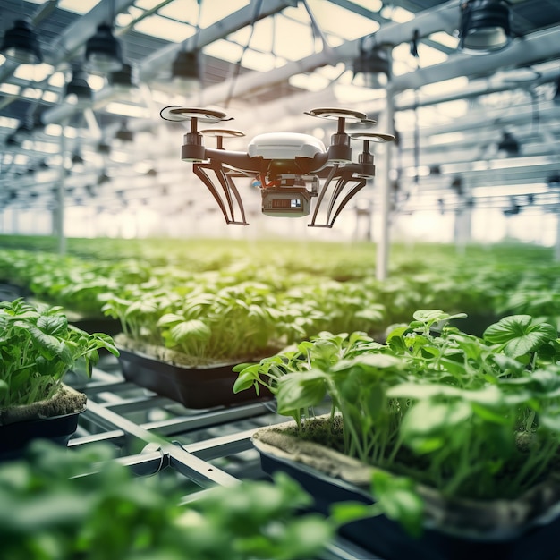 Système automatisé de protection des cultures dans une ferme de haute technologie Ferme futuriste équipée de capteurs