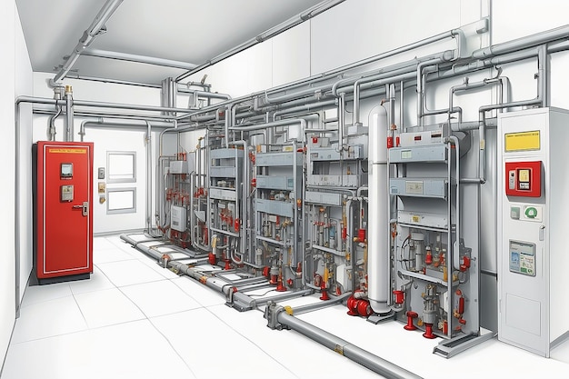 système d'extinction d'incendie concept de service système de contrôle d'incendies industriels incendie contrôleur d'alarme notifiant d'incandescence