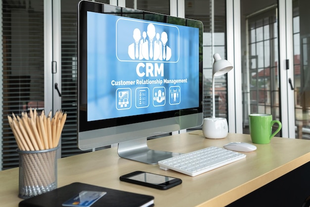 Système de gestion de la relation client sur ordinateur moderne pour les entreprises CRM