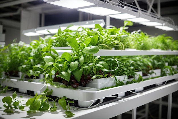 Système hydroponique de légumes Potager de laitue verte poussant sur des plantes de ferme de système hydroponique sur l'agriculture aquatique dans la serre pour les aliments santé Photo générée à l'aide de Leonardo AI