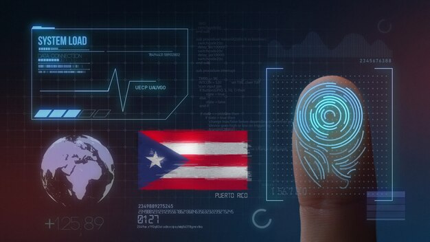 Système d&#39;identification biométrique à balayage d&#39;empreintes digitales. Nationalité de Porto Rico