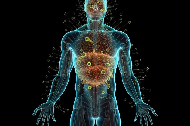 Le système immunitaire Immunité Protection naturelle du corps humain contre les facteurs externes bactéries virus diverses maladies Un bouclier sur la garde d'un être humain