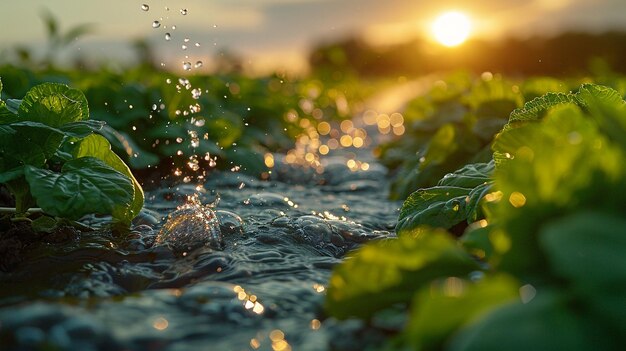 Photo système d'irrigation arrosant les cultures dans un champ