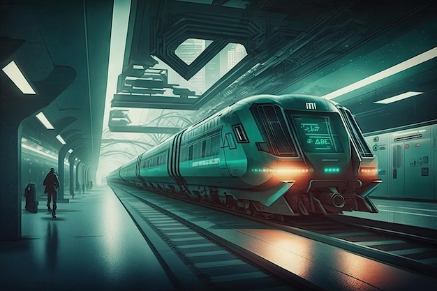Système de métro futuriste avec des trains élégants et modernes et un design futuriste