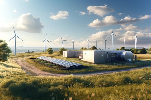 Système moderne de stockage d'énergie par batterie avec turbines éoliennes et solaires