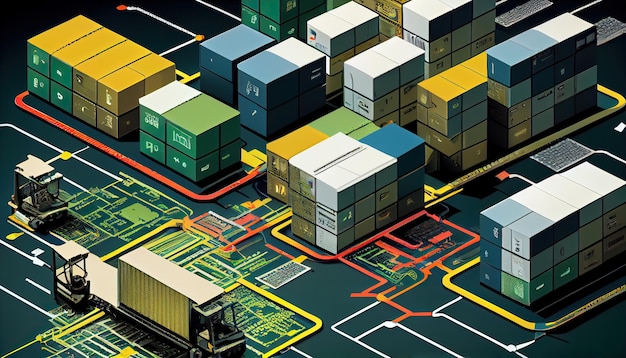 Système moderne transport et logistique import export IA générative