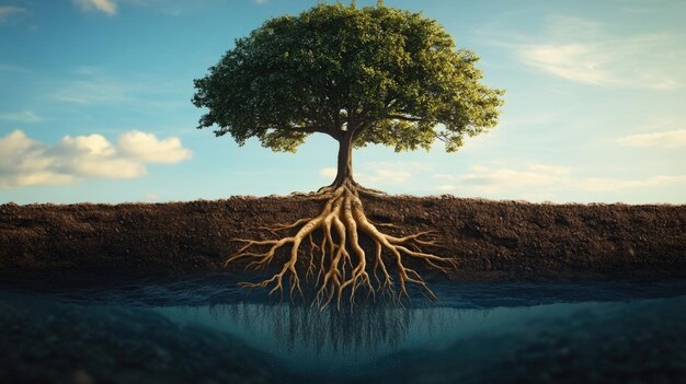 Système racinaire structure souterraine complexe améliorant l'absorption de l'eau anatomie des plantes réseau du sous-sol absorption d'humidité croissance organique interaction du sol processus d'hydratation flore science