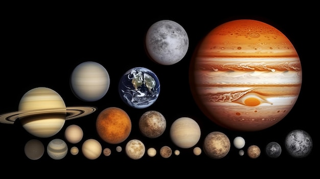 Photo système solaire knolling pour comparaison planétaire