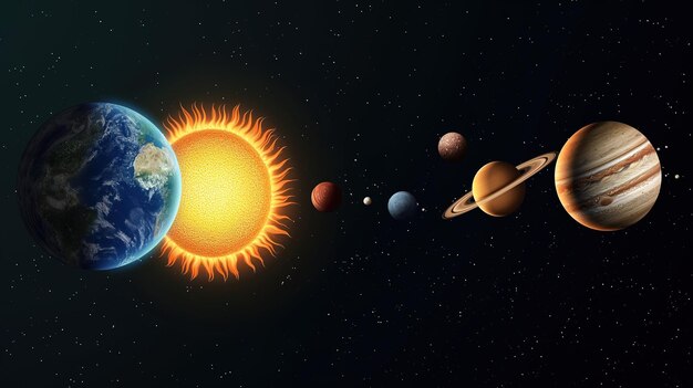 système stellaire avec des planètes et le soleil