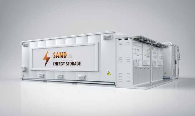 Système de stockage d'énergie ou unité de conteneur de batterie avec alimentation par sable