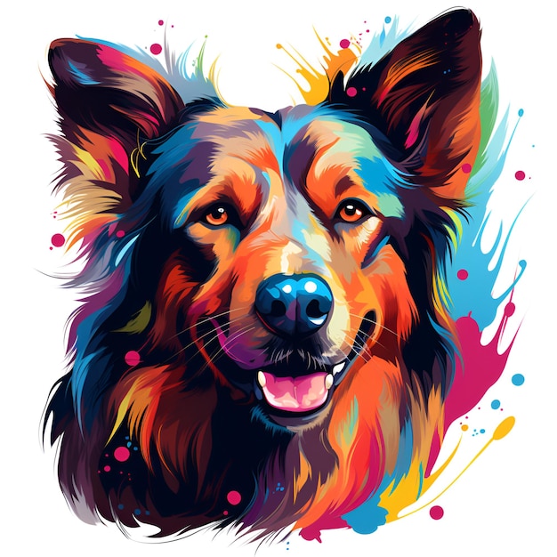 T-shirt ou affiche d'illustration vectorielle de chien coloré