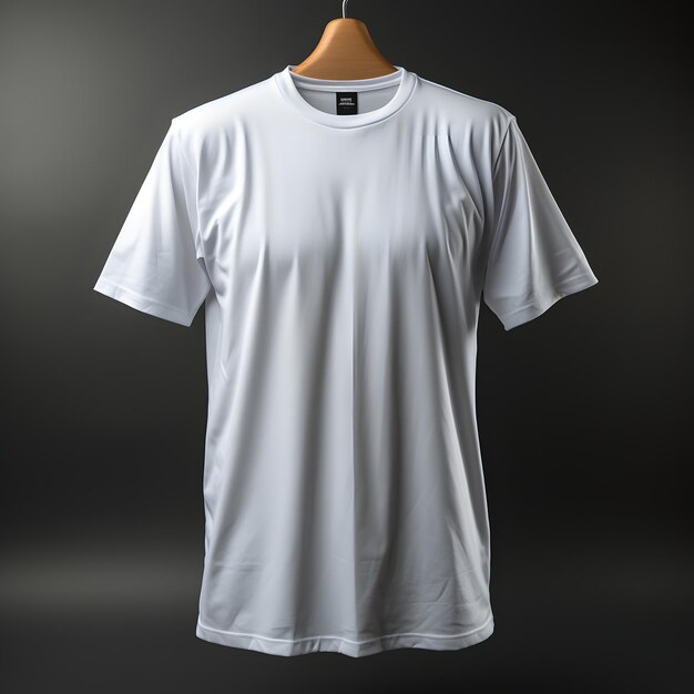 T-shirt blanc blanc avec accroche isolé sur fond noir T-shirt à manches courtes