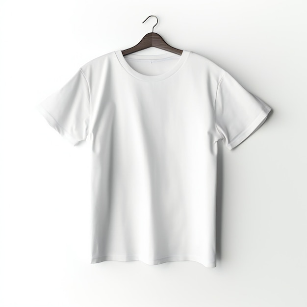 Un t-shirt blanc est suspendu à un cintre