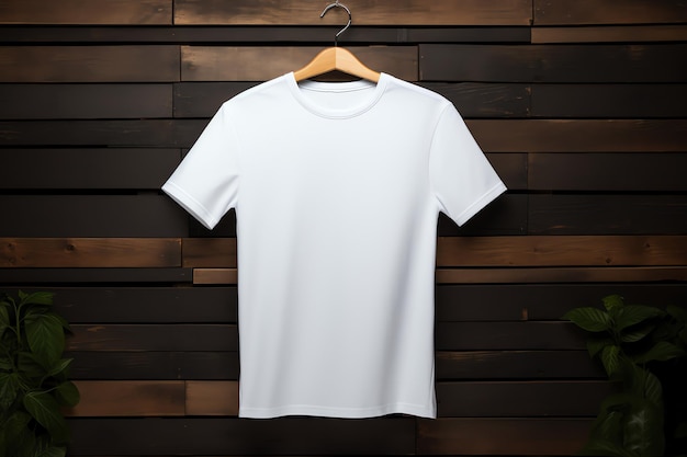 T-shirt blanc sur fond en bois image générée par l'IA