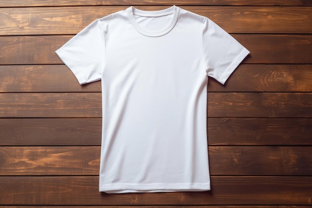 T-shirt blanc sur un fond en bois