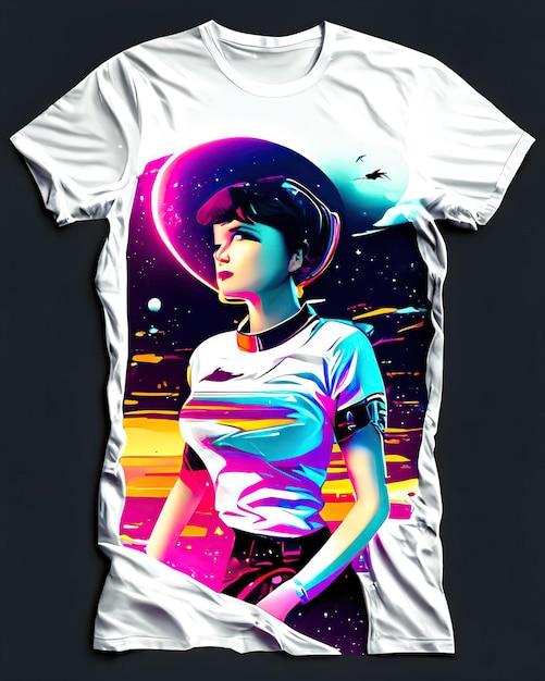 t-shirt blanc avec imprimé femmes et galaxie