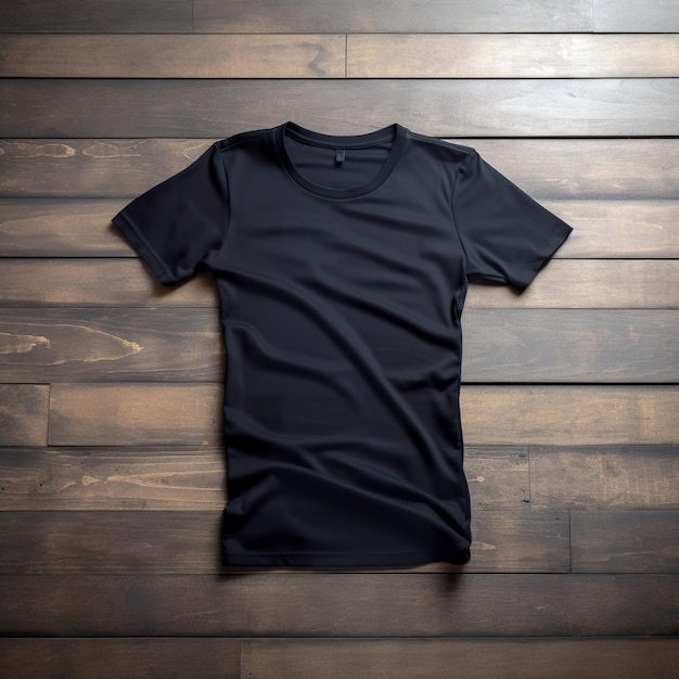 T-shirt blanc noir sur un mur en bois sombre