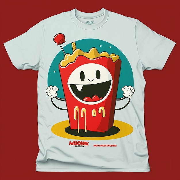 Un t - shirt blanc avec un personnage de dessin animé qui dit macaroni.