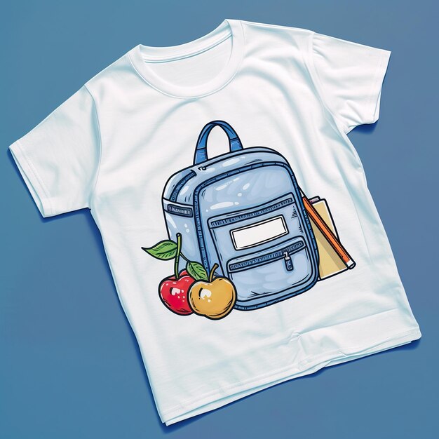 Photo un t-shirt blanc avec une photo d'un sac à dos et d'une pomme dessus