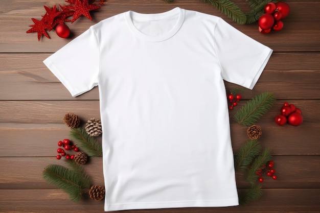 T-shirt blanc et rouge à plat, ambiance de Noël