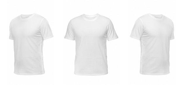 T-shirt blanc sans manches. t-shirt vue de face trois positions sur fond blanc