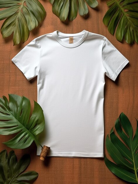 t-shirt blanc avec un t-shirt blanc sur fond en bois.