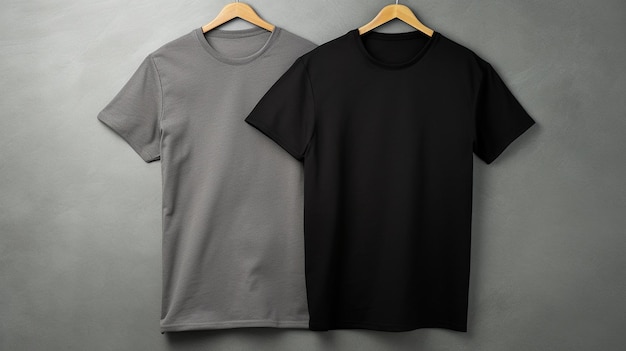 T-shirt blanc et T-shirt noir sur fond gris