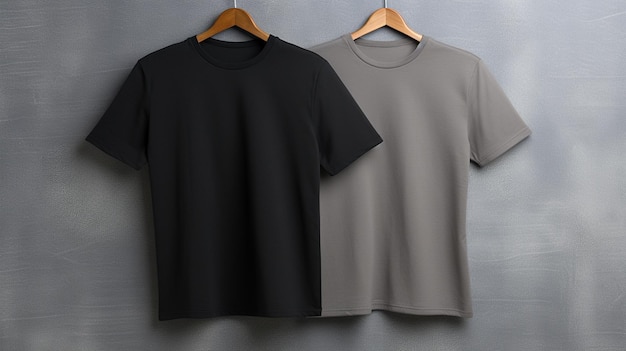 T-shirt blanc et T-shirt noir sur fond gris