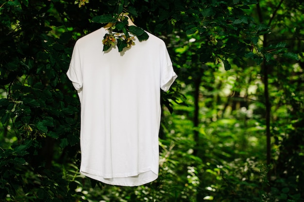 T-shirt blanc vierge maquette sur l'arbre