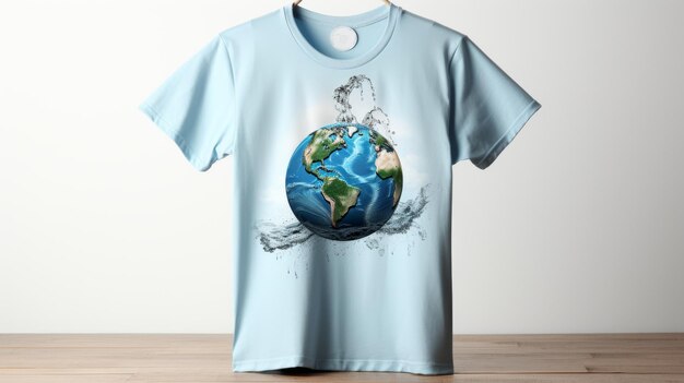 Photo t-shirt bleu avec une photo de la terre