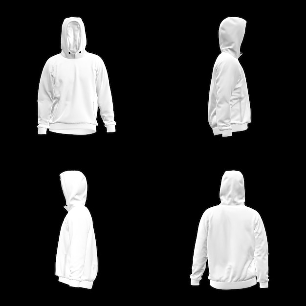 T-shirt à capuche blanc sur fond transparent