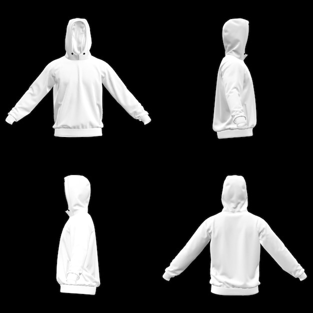 T-shirt à capuche blanc sur fond transparent