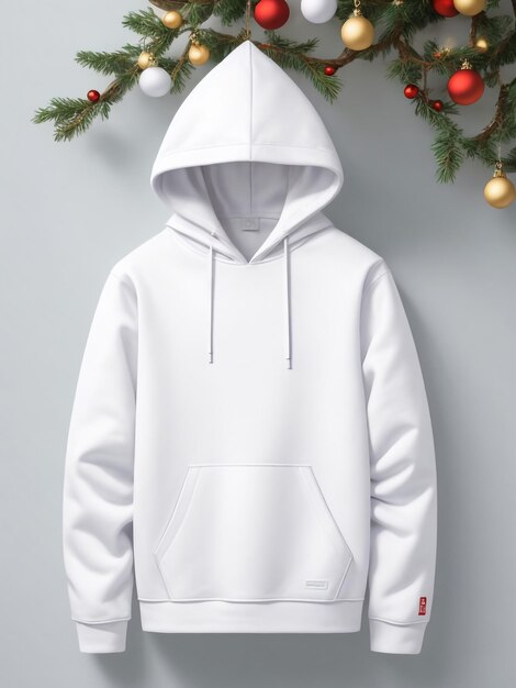 T-shirt à capuche à pull blanc isolé sur fond de Noël Unisex à manches longues Vêtements à capuche Swea