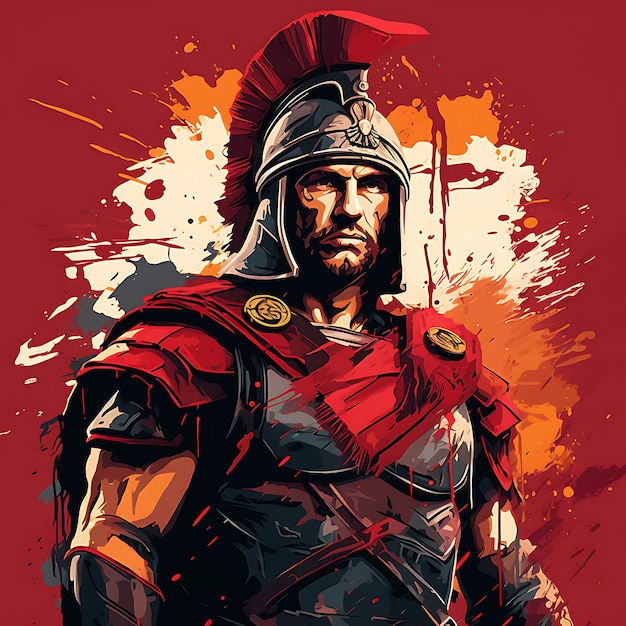 T-shirt de centurion romain dans une pose de commandement tenant une lance Pilum un art vectoriel plat 2D
