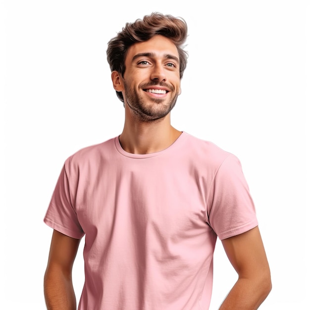 T-shirt coloré modèle homme avec jaune vert rouge pourpre rose T-shirt design avec fond blanc