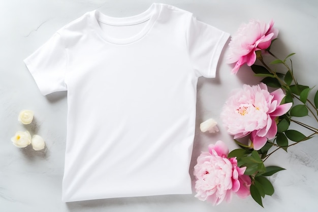 T-shirt en coton tulipes roses pour les femmes blanches IA générative