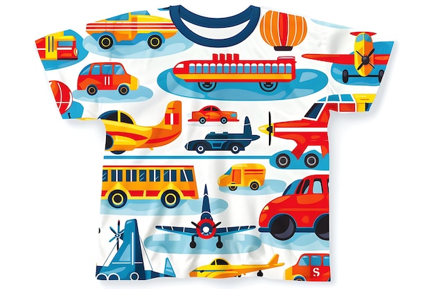 Photo t-shirt découpé avec un thème de transport, y compris des voitures tra illustration plate créative vêtements pour enfants