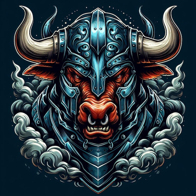 T-shirt Design Artwork Bull avec le casque du guerrier