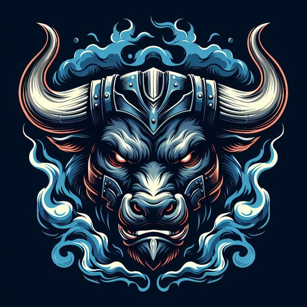 T-shirt Design Artwork Bull avec le casque du guerrier