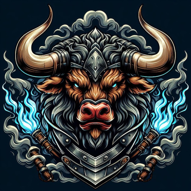 T-shirt Design Artwork Bull avec le casque du guerrier