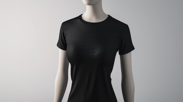 un T-shirt féminin noir avec un modèle d'arrière-plan minimal pour la vitrine et l'image de marque