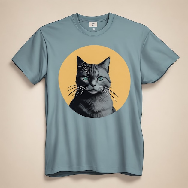 T-shirt gris chat mignon fond blanc un t-shirt gris orné d'un chat adorable et charmant